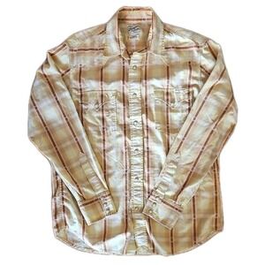 Lucky Brand Dungarees Western Shirt Pearl Snap Mens Medium Button Long Sleeve